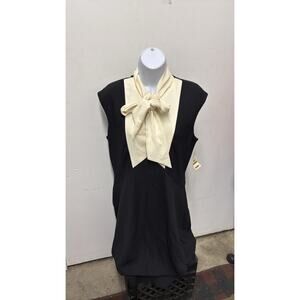 Nine West Silk Blouse Black Cream Sleeveless Tie Neck dress 14